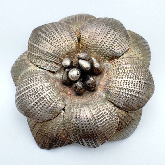 Vintage Sterling Silver Flower Pendant Artisan Made Dimensional 9.75g - Picture 1 of 6